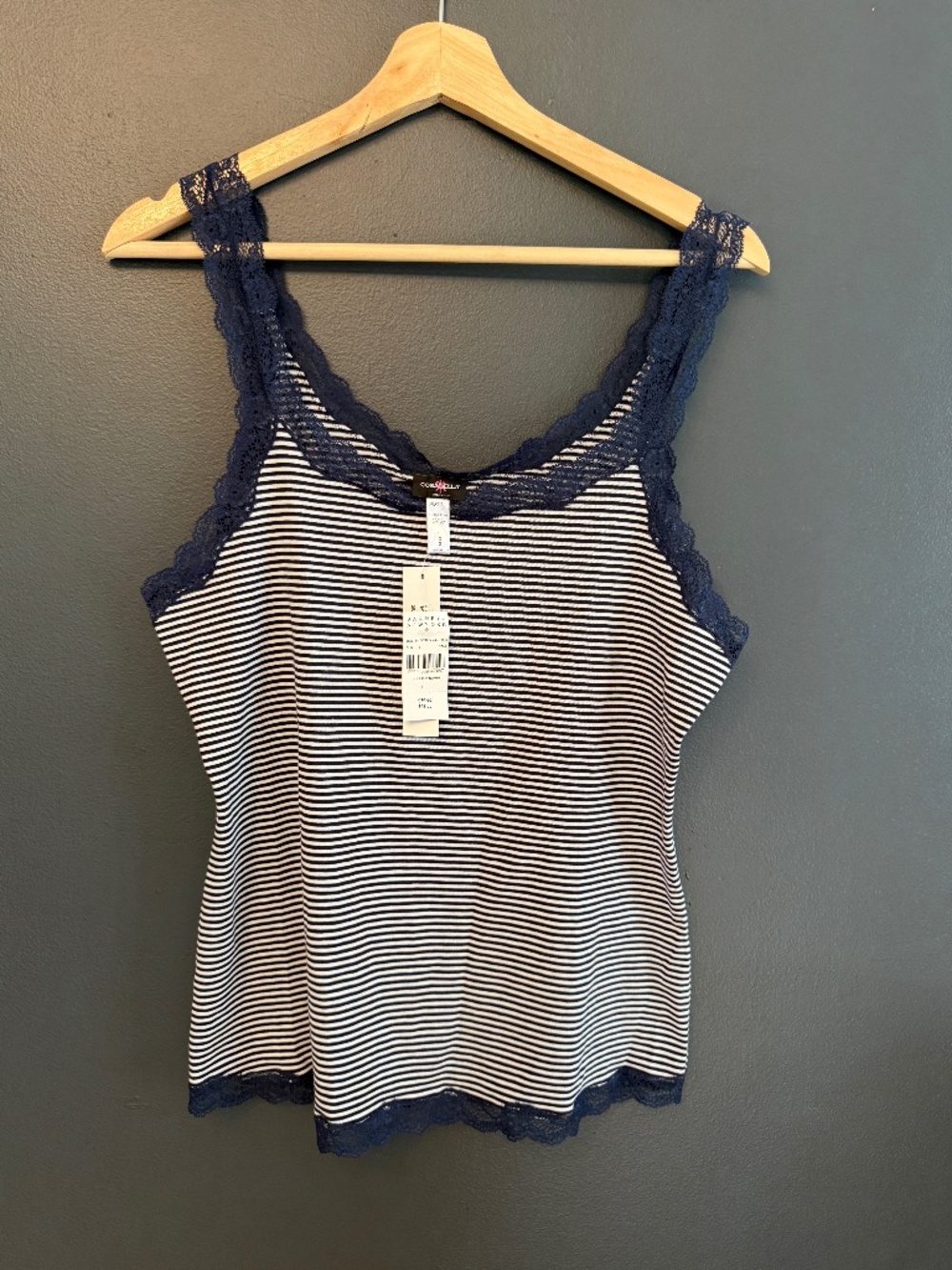 Y2K Cosabella (made in Italy) Blue & White Stripe Cami w/lace trim L NWT